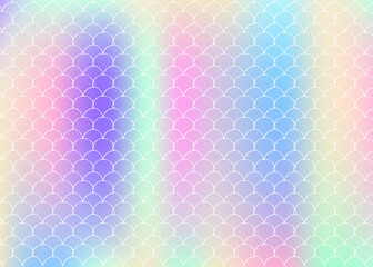 Holographic mermaid background with gradient scales.