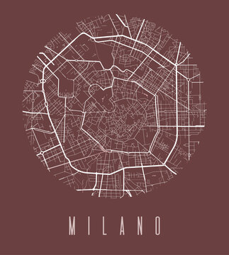 Milan map poster. Decorative design street map of Milan city, cityscape aria panorama.