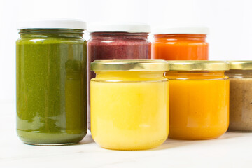 three jars of vegetables puree as baby food