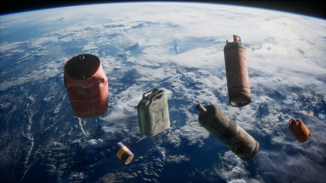 Space debris, pollution of the atmosphere of the planet Earth and space by human waste. Elements furnished by NASA