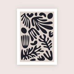 Abstract mid century wallpaper. Matisse inspired poster, contemporary art, fashion botanical print. Boho vector illustration