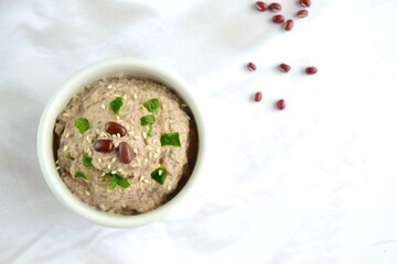 Adzuki bean tahini dip on white background