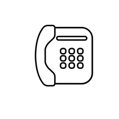 Classic modern desk phone in black line icon. Telephone with button illustration. Sign isolated on a white background. For app, graphic design, infographic, web, site, ui, ux. Vector EPS 10