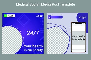 Medical social media post template. Editable Healthcare Banner.
