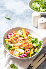 Grilled Chicken fillet with salad. Healthy food, keto diet, diet lunch concept.