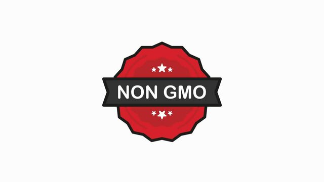 NON GMO organic nature badge red Stamp icon in flat style on white background. Motion graphic.