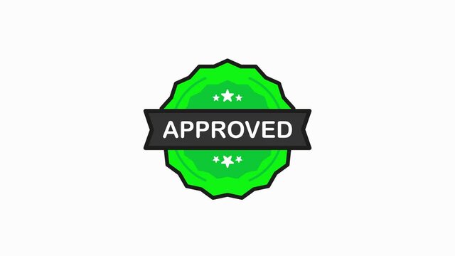 Approved badge green Stamp icon in flat style on white background. Motion graphic.