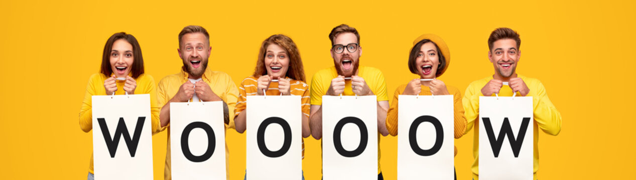 Group Of Excited People With Shopping Bags