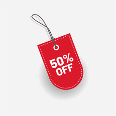 Red Discount Tag Label 50 Off Vector