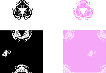 平安有職文様_三連蝶唐草丸（みつらちょうからくさのまる）_タイル