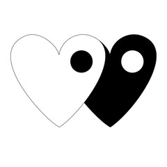 Two hearts. Black and white. Contrasting hearts. Yin Yang