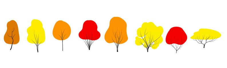 vector set autumn trees flat style Nature icon collection, infographic constructor. Game design