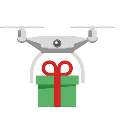  quadrocopter deliver giftbox for celebration. vector illustration