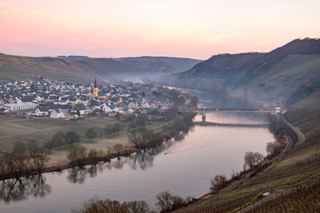 scenic moselle river loop with village Trittenheim seen from Leiwen