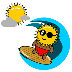 graphic illustration of cute character design of sunsurfing in the ocean