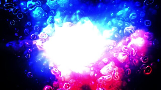 White abstract cloud on fluid bubbles galaxy. Fantasy animation art with effervescence blister elements. Abstract water droplets and air balls traffic in space. Liquid foam frame and portal illusion.