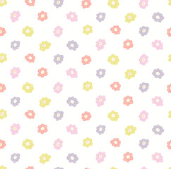 Pastel flowers floral seamless pattern on a white background. Hand drawn vector illustration. Scandinavian style design. Concept for kids textile, fashion print, wallpaper, packaging.