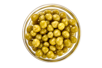 Canned green peas, isolated on a white background. High resolution image