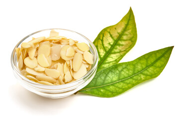 Almond slices, almond flakes, isolated on white background. High resolution image