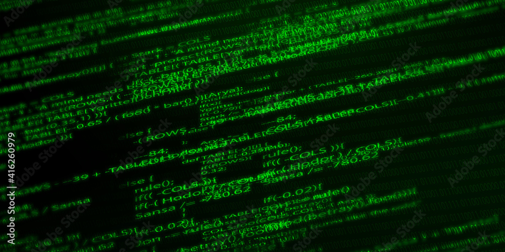 Poster green abstract hacking background with code and binary digits. abstract hacking backdrop design mode