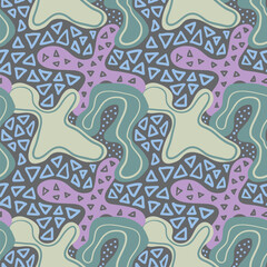 Fototapeta premium Randomly drawn seamless pattern, abstract painting wallpaper design. Primitive ornament textile template.