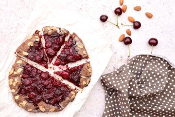 Homemade cherry pie almond chocolate galette. Cherry galette. Summer Dessert
