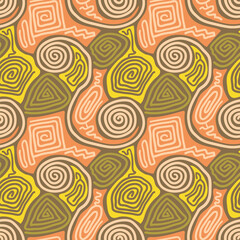 Warm color painting seamless pattern. African style vector texture. Hipster wallpaper design.