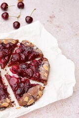Homemade cherry pie almond chocolate galette. Cherry galette. Summer Dessert
