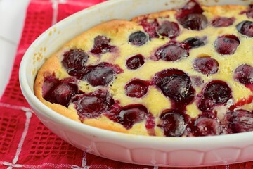 Homemade Cherry Clafoutis on baking dish