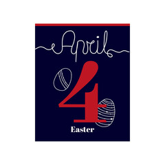 Calendar sheet, vector illustration on the theme of Easter. April 4. Decorated with a handwritten inscription - APRIL and stylized linear Easter Eggs.