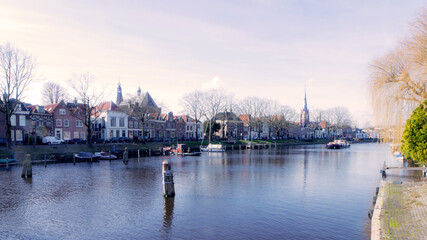Naklejka premium The Vecht river running through the center of Weesp