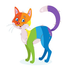Cute rainbow smiling cat. In cartoon style. Isolated on white background. Vector flat illustration.