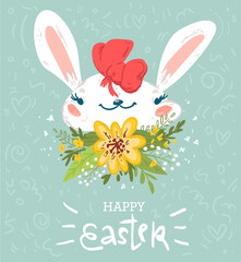 Cute baby rabbit easter greeting card design