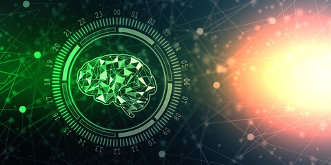 2d illustration Concept of thinking, background with brain, Abstract Artificial intelligence. Technology web background
