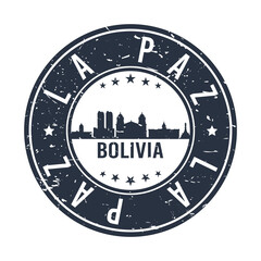 La Paz Bolivia Skyline. Round Postmark Icon City Design. Vector Landmark Travel.