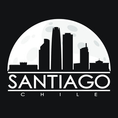 Santiago Full Moon Night Skyline Silhouette Design City Vector Art background.