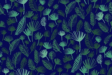 Tropical leaves seamless background pattern. Vector illustration,Palm leaves hand drawn.