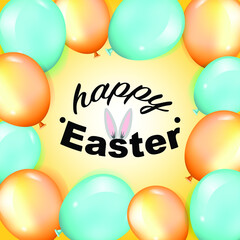 Vector Easter template with balloons on yellow background. For advertisements, posters, banners. Vector template.