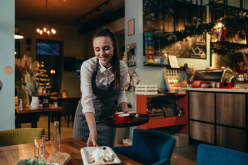 waitress working in restaurant or cafeteria