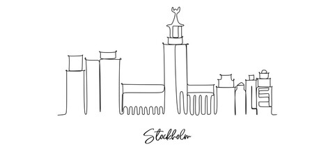 Stockholm Sweden landmark skyline - continuous one line drawing