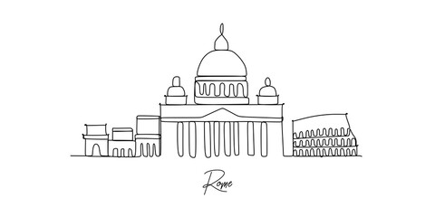 Rome City landmark skyline - continuous one line drawing