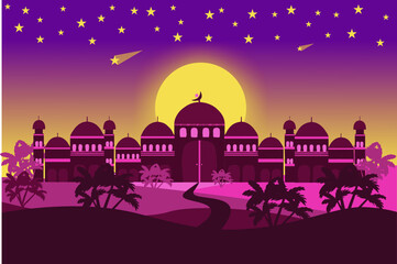 flat design background illustration mosque light moon