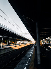 The train station in Jakarta, Indonesian, I'm waiting for the train to come so I can travel, not many people, because covid 19 is still hanging around.