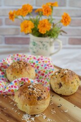Homemade coconut date black sesame seeds bread buns
