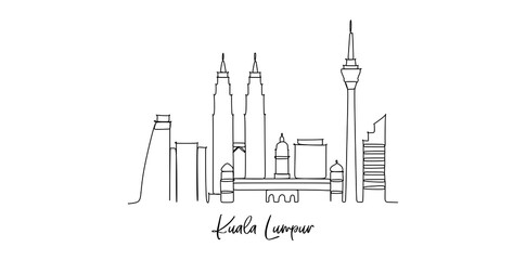 Kuala Lumpur Malaysia Landmarks - continuous one line drawing - obrazy, fototapety, plakaty