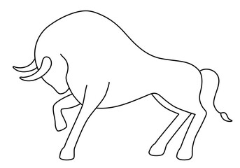 Stylish Bull logo design. Strong Wild Bull contour icon. Symbol of 2021 year. Stylized silhouette of standing and butting up ox. Black outlines isolated on a white background. Vector illustration.