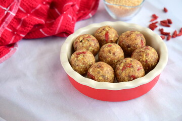 Vegan healthy sweet almond goji berry coconut energy balls