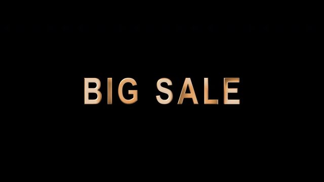 Animated text in gold letters Big Sale. Template Tag of Black Friday with 3d Gold Lettering. Black Friday sale in gold chrome text. Luxury banner for business and advertisement. Alpha Channel. 4K