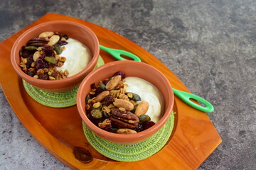 Breakfast granola with greek yogurt