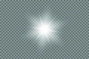 Vector bling light effect on a transparent background. Shining sun, bright flash